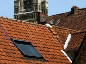 red tile roof with skylight window