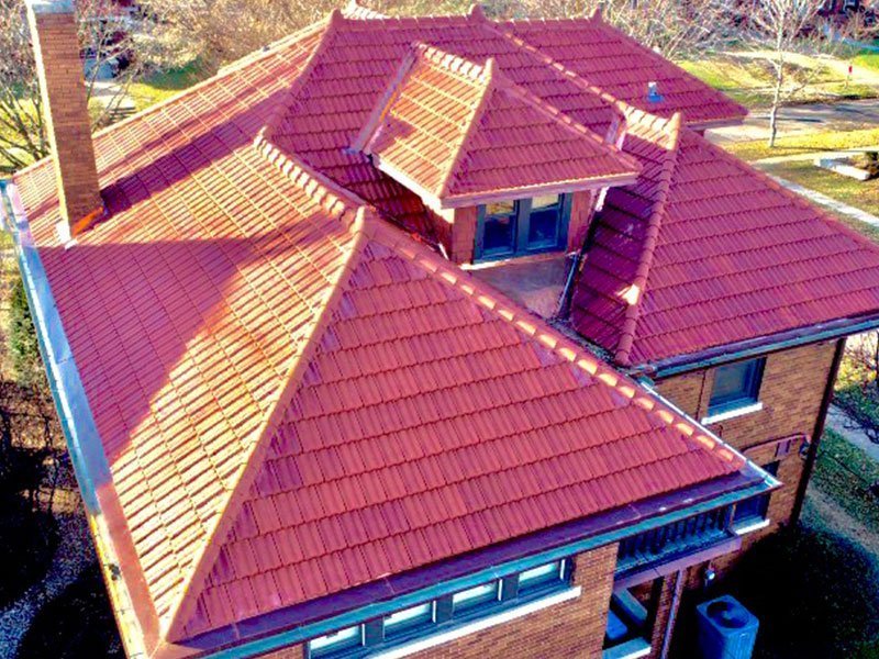 Angled view of Ludowici tile roof project completed by Exterior Remodel & Design in Omaha, NE